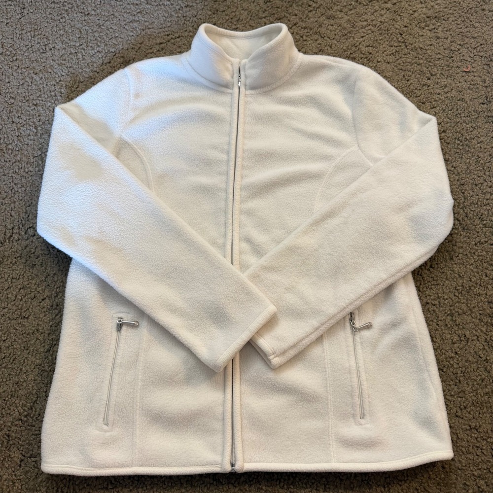 Karen Scott Sport Womens White Fleece Full Zip Mock Neck Jacket Small‎